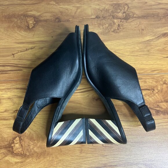 Eileen Fisher Leather Slingback Sandals Size 8 Open Toe Italian‎ Black Slip On - Picture 7 of 10